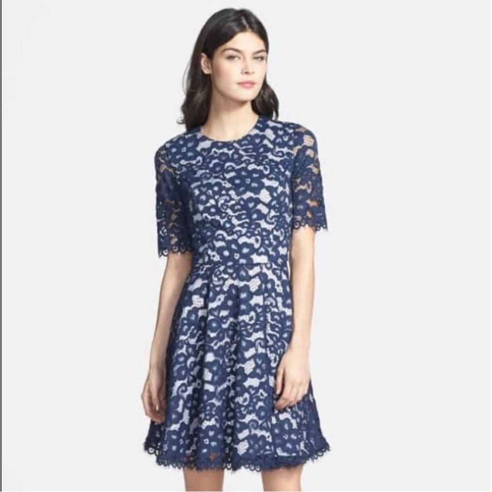 Shoshanna Carmen Lace Fit & Flare Dress in Ink Navy Blue White Sz 6 - Picture 14 of 14
